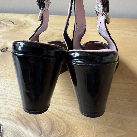 TARYN ROSE KARINE MULE WEDGE SLINGBACK SHOE PATENT LEATHER TOE ADJ STRAP 9M - Picture 7 of 11